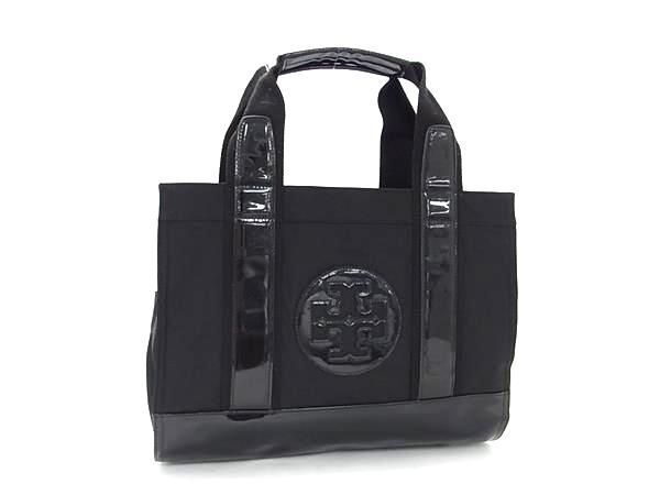 1円 ■美品■ TORY BURCH トリーバーチ エラ ナイロン×パテントレザー ハンドバッグ トートバッグ レディース ブラック系 BJ1557_画像1