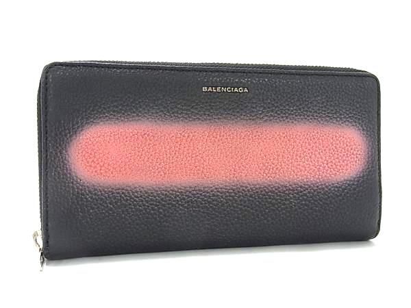 1円 ■美品■ BALENCIAGA バレンシアガ 392124 レザー ラウンドファスナー 長財布 ウォレット 小銭入れ 札入れ ブラック系 AX4376の画像1