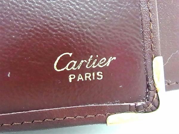 1円 ■美品■ Cartier カルティエ マストライン レザー がま口 三つ折り 財布 ウォレット 札入れ レディース ボルドー系 AX6038の画像6