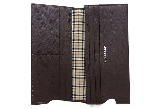 1円 ■極美品■ BURBERRY バーバリー レザー 二つ折り 長財布 ウォレット 札入れ カード入れ レディース メンズ ブラウン系 AX5942_画像3