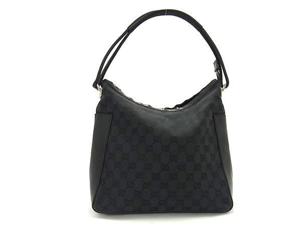 1円 GUCCI グッチ 001 3766 200047 GG柄 キャンバス×レザー ワンショルダー ハンドバッグ 肩掛け レディース ブラック系 BJ1554_画像1