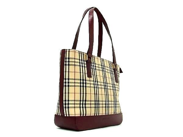 1円 ■極美品■BURBERRY バーバリー ノバチェック キャンバス×レザー トートバッグ ショルダーバッグ 肩掛け ベージュ系×レッド系 AN9343_画像2