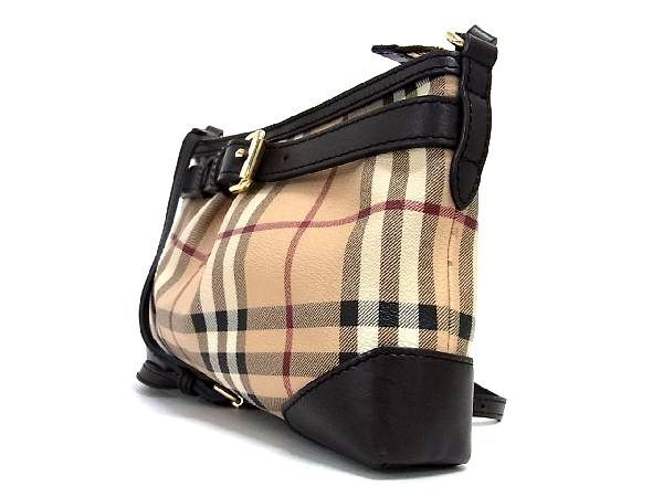 1円 ■極美品■ BURBERRY バーバリー ノバチェック PVC×レザー ショルダーバッグ ポシェット レディース ベージュ系 AN9999_画像3