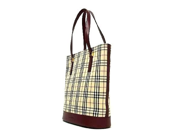 1円 ■極美品■BURBERRY バーバリー ノバチェック キャンバス×レザー トートバッグ ショルダーバッグ 肩掛け ベージュ系×レッド系 AN9921_画像3