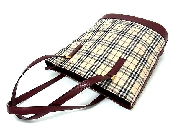 1円 ■極美品■BURBERRY バーバリー ノバチェック キャンバス×レザー トートバッグ ショルダーバッグ 肩掛け ベージュ系×レッド系 AN9921_画像5