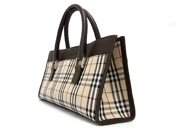 1円 ■新品同様■ BURBERRY バーバリー ノバチェック キャンバス×レザー ハンドバッグ トート レディース ベージュ系×ブラウン系 AP6597_画像3