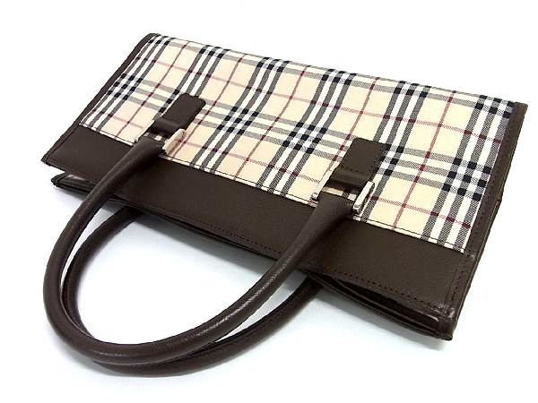 1円 ■新品同様■ BURBERRY バーバリー ノバチェック キャンバス×レザー ハンドバッグ トート レディース ベージュ系×ブラウン系 AP6597_画像5