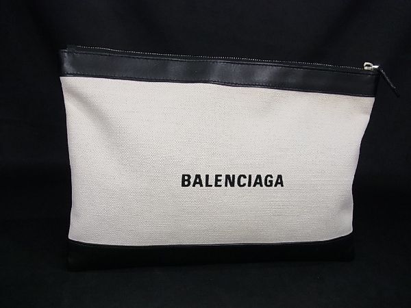 1 иен # превосходный товар # BALENCIAGA Balenciaga парусина × кожа клатч ручная сумочка оттенок белого × оттенок черного AQ4545