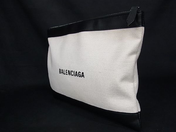 1 иен # превосходный товар # BALENCIAGA Balenciaga парусина × кожа клатч ручная сумочка оттенок белого × оттенок черного AQ4545