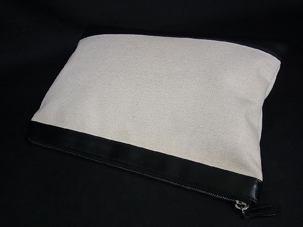1 иен # превосходный товар # BALENCIAGA Balenciaga парусина × кожа клатч ручная сумочка оттенок белого × оттенок черного AQ4545
