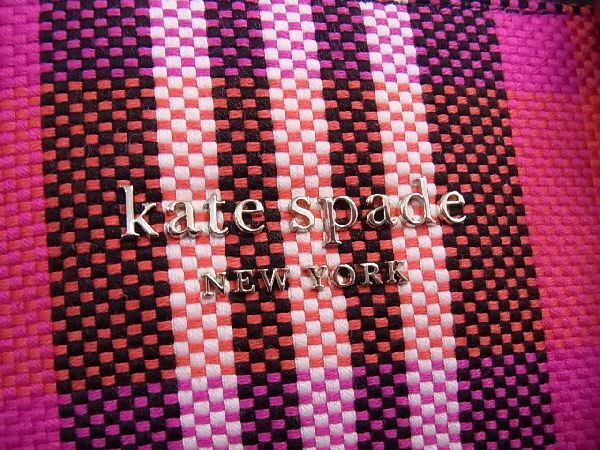 1円 ■新品同様■kate spade ケイトスペード K4431 マンハッタン キャンバス×レザー チェック柄 ハンドバッグ トート ピンク系 BE4710_画像10