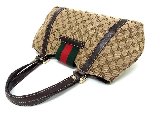 1円 ■極美品■ GUCCI グッチ 211937 シェリーライン GGキャンバス×レザー ショルダーバッグ トートバッグ ブラウン系 AQ1223_画像5