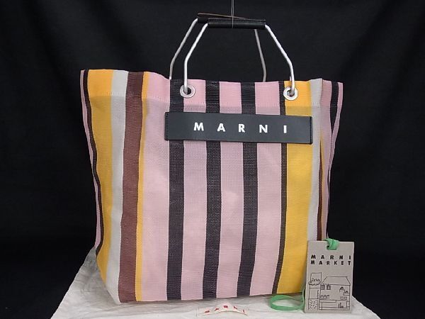 1 иен # новый товар # не использовался # MARNI Marni цветок Cafe нейлон полоса ручная сумочка большая сумка женский многоцветный AR1159