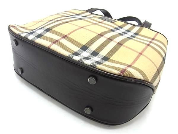 1円 ■美品■ BURBERRY バーバリー ノバチェック PVC×レザー ハンドバッグ トートバッグ レディース ベージュ系 BF6806_画像4