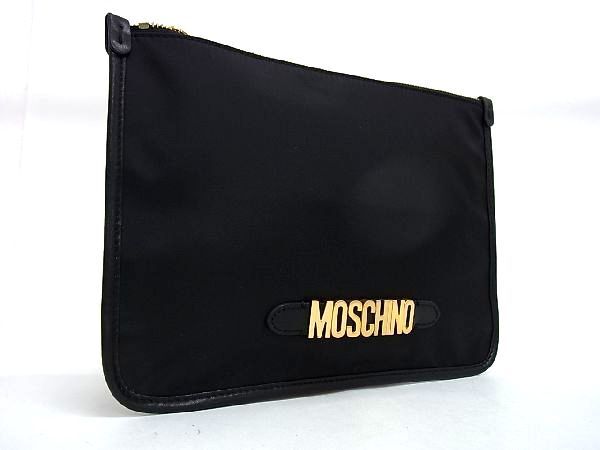 1円 ■新品■未使用■ MOSCHINO モスキーノ ナイロン×レザー クラッチバッグ セカンドバッグ マルチケース ブラック系 BF1629_画像2