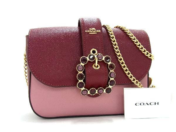 1 jpy # new goods # unused # COACH Coach C5117 leather chain shoulder bag pochette lady's pink series × bordeaux series AR5589