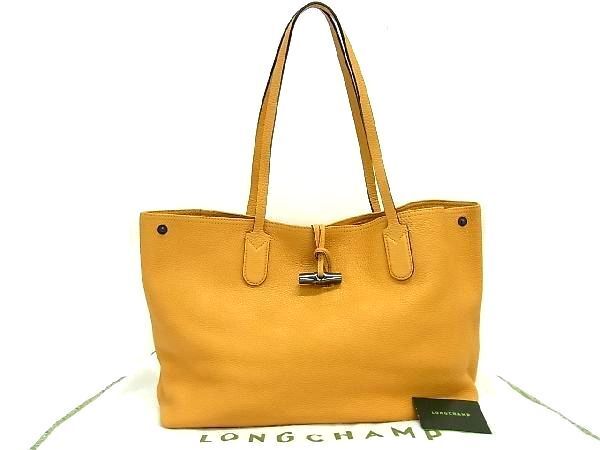 1円 ■新品■未使用■ LONGCHAMP ロンシャン ロゾ レザー トートバッグ ショルダー肩掛けかばん マスタードイエロー系 AQ4909_画像1