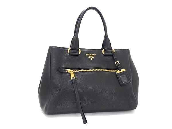 1円 ■美品■ PRADA プラダ レザー トートバッグ ショルダー 肩掛けかばん レディース ブラック系 FC0324_画像1