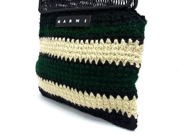 1円 ■新品同様■ MARNI MARKET マルニ マーケット クロシェ フレームバッグ ウール ハンドバッグ グリーン系×ブラック系 AQ4896_画像3