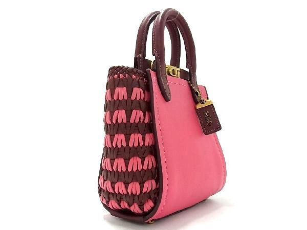 1 jpy # as good as new # COACH Coach B2080-619to loop leather 2WAY Mini handbag shoulder diagonal .. pink series × bordeaux series AQ4771