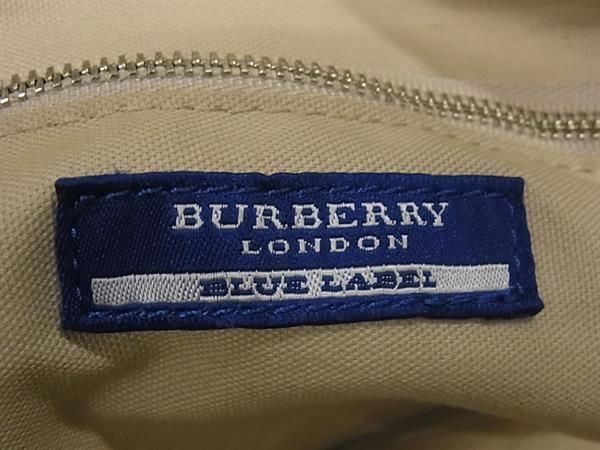 1円 BURBERRY バーバリーブルーレーベル ナイロンキャンバス×レザー チェック柄 トートバッグ ショルダー 肩掛け アイボリー系 BF6849の画像6