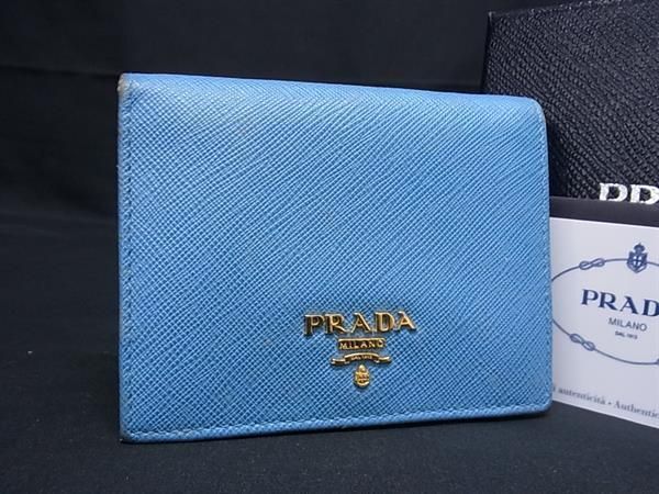 1円 ■美品■ PRADA プラダ 1MV204 サフィアーノレザー 二つ折り 財布 ウォレット 小銭入れ 札入れ レディース ブルー系 FA2582_画像1