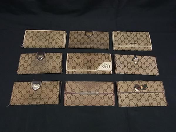 1円 GUCCI グッチ GG柄 シェリーライン等 GGキャンバス 二つ折り 長財布 ウォレット 小銭入れ 札入れ 9点セット まとめ売り DA6702_画像1