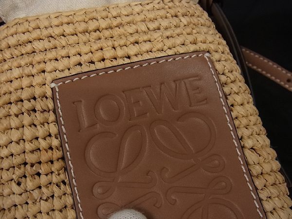 1円 ■新品■未使用■ LOEWE ロエベ アナグラム シリンダーポケット ラフィア×レザー ショルダーバッグ ミニバッグ ベージュ系 AN8307_画像9