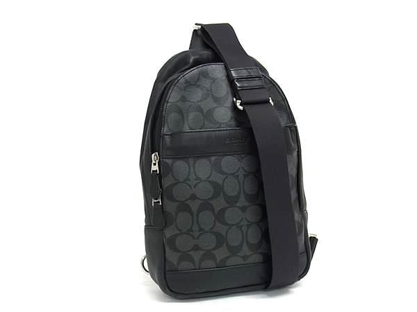 1円 ■美品■ COACH コーチ F54787 シグネチャー PVC×レザー クロスボディバッグ ショルダー メンズ ブラック系 BI1473_画像1