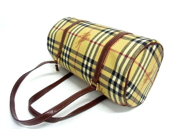 1円 ■極美品■ BURBERRY バーバリー ノバチェック PVC×レザー トートバッグ ショルダーバッグ ベージュ系×ブラウン系 AP0766_画像5