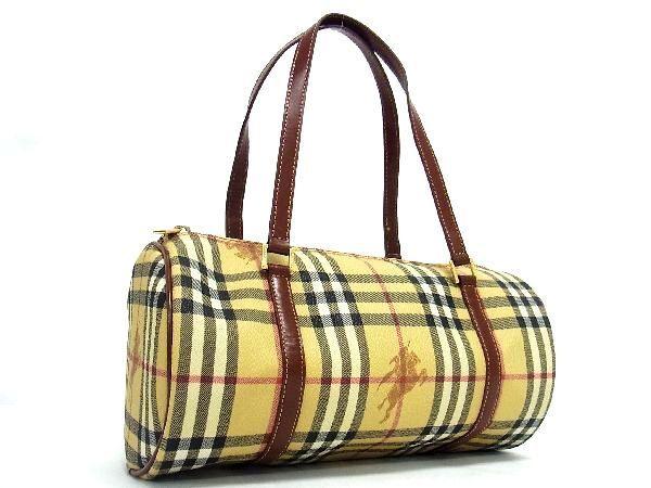 1円 ■極美品■ BURBERRY バーバリー ノバチェック PVC×レザー トートバッグ ショルダーバッグ ベージュ系×ブラウン系 AP0766_画像1