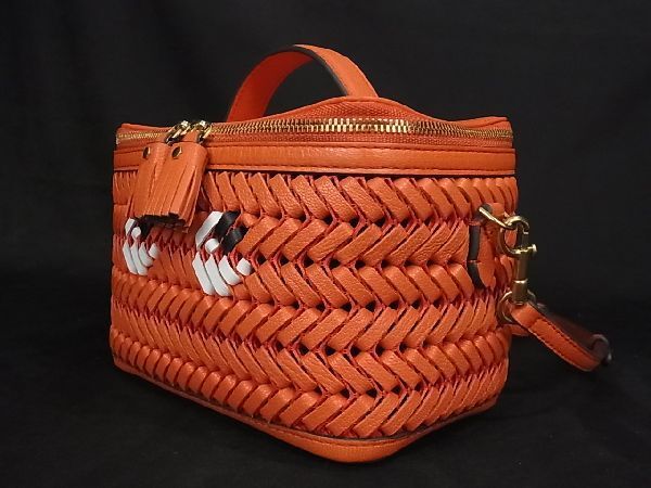 1円 ■新品■未使用■ ANYA HINDMARCH アニヤハインドマーチ ニーソン アイズ レザー 2WAY バニティバッグ ショルダー オレンジ系 AM8087_画像3