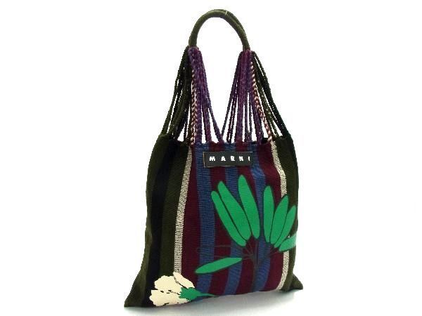 1 иен # новый товар # не использовался # MARNI Marni гамак парусина большая сумка сумка на плечо женский оттенок зеленого × лиловый серия BE4310