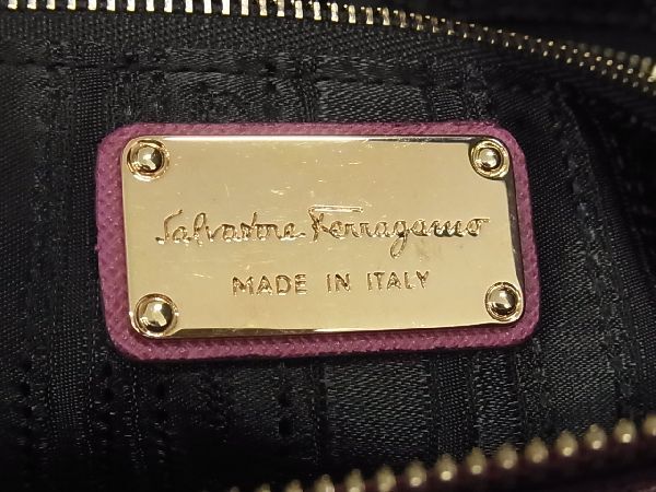 1円 ■極美品■ Ferragamo フェラガモ ダブルガンチーニ EE-21 F317 レザー 2WAY ハンドバッグ ショルダー トート ピンク系 AP1249_画像10