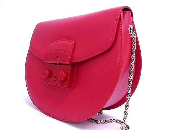 1円 ■新品■未使用■ FURLA フルラ メトロポリス レザー チェーン クロスボディ ショルダーバッグ ポシェット レッド系 BE1242_画像3