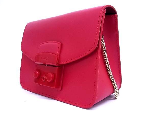 1円 ■新品■未使用■ FURLA フルラ メトロポリス レザー チェーン クロスボディ ショルダーバッグ ポシェット レッド系 BE1236_画像3