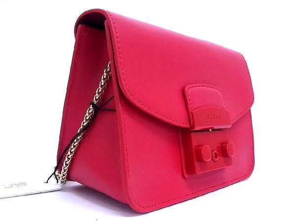 1円 ■新品■未使用■ FURLA フルラ メトロポリス レザー チェーン クロスボディ ショルダーバッグ ポシェット レッド系 BE1236_画像2