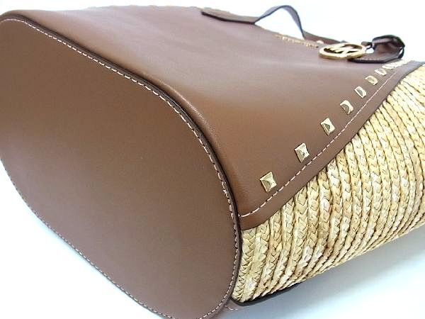 1円 ■新品同様■MICHAEL KORS マイケルコース ストロー×レザー かごバッグ トートバッグ ショルダーバッグ 肩掛けブラウン系 AN9860_画像7