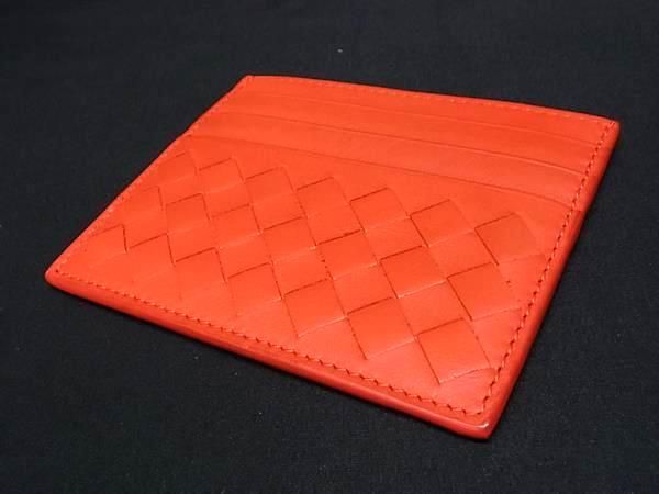 1円 ■美品■ BOTTEGA VENETA ボッテガヴェネタ イントレチャート レザー カードケース カード入れ 定期入れ オレンジ系 AV7722の画像2