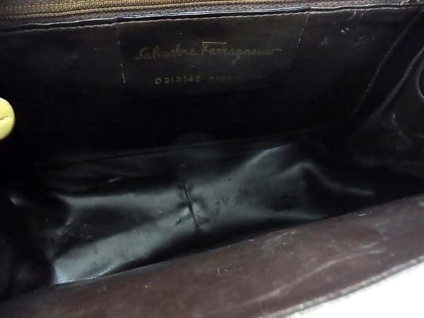 1円 Salvatore Ferragamo フェラガモ O213148 ダブルガンチーニ レザー×スエード クロスボディ ショルダーバッグ ブラウン系 AW3975_画像5