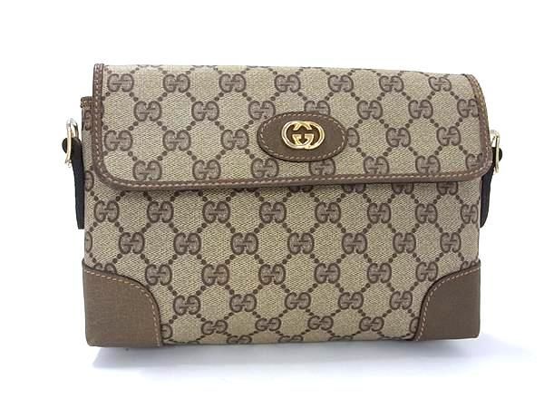 1円 GUCCI グッチ オールドグッチ ヴィンテージ GG柄 PVC×レザー ショルダーバッグ クラッチバッグ セカンドバッグ ブラウン系 AZ1115_画像1