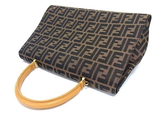 1円 ■美品■ FENDI フェンディ ヴィンテージ ズッカ柄 キャンバス×レザー ワンハンドル ハンドバッグ ブラウン系×ブラック系 AZ0552_画像3