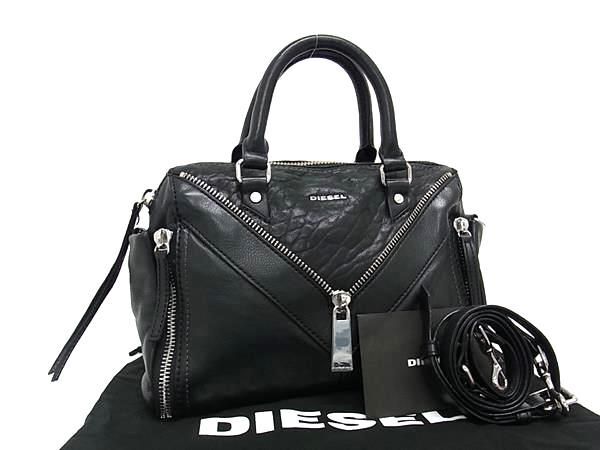 1円 ■美品■ DIESEL ディーゼル レザー 2WAY ハンドバッグ ショルダーバッグ 斜め掛けかばん 肩掛けかばん ブラック系 FC0556の画像1