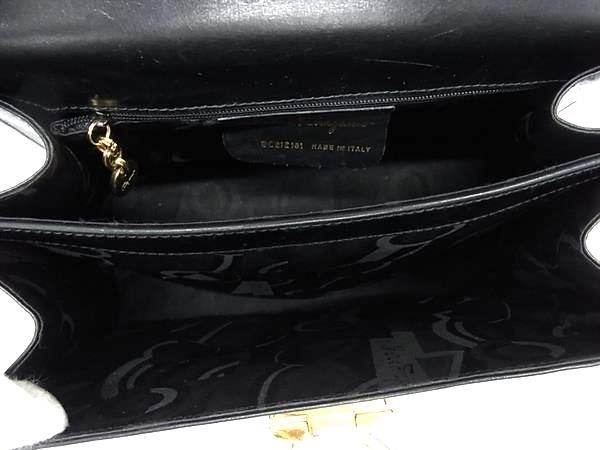 1円 ■美品■ Salvatore Ferragamo フェラガモ BC212181 ガンチーニ レザー 2WAY ハンドバッグ ショルダー レディース ブラック系 AZ0529_画像5