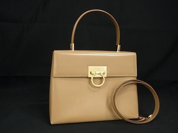 1円 ■美品■ Salvatore Ferragamo フェラガモ AF-21 0290 ガンチーニ レザー 2WAY ハンドバッグ ショルダー ベージュ系 BK0378_画像1