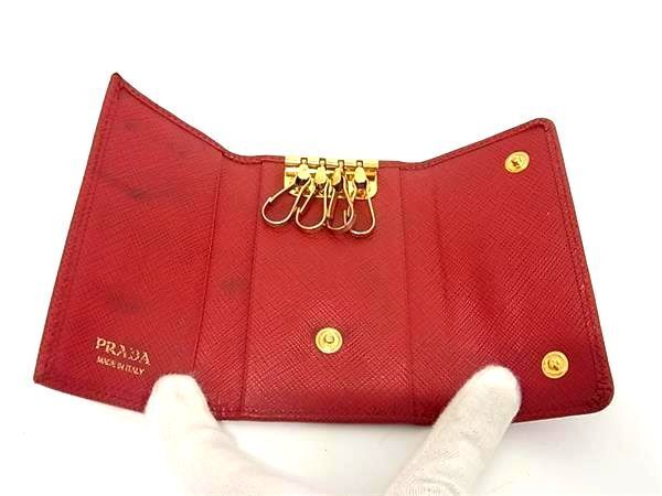 1円 ■美品■ PRADA プラダ 1PG004 サフィアーノレザー 4連 キーケース 鍵入れ レディース レッド系 AW4660_画像3