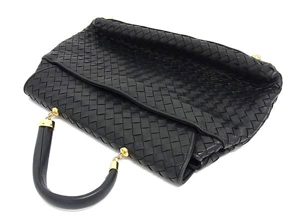 1円 ■美品■ BOTTEGA VENETA ボッテガヴェネタ イントレチャート レザー ワンハンドル ハンドバッグ レディース ブラック系 BK0394の画像3