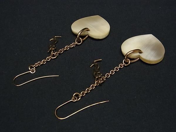 1 jpy # beautiful goods # YVESSAINTLAURENT Yves Saint-Laurent Vintage Heart earrings accessory lady's ivory series FC1718