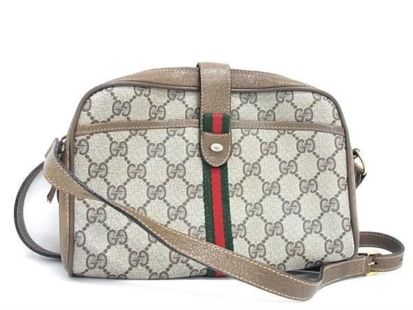 1円 ■美品■ GUCCI オールドグッチ 10 02 055 ヴィンテージ シェリーライン GG柄 PVC クロスボディ ショルダーバッグ ブラウン系 FC0203_画像1