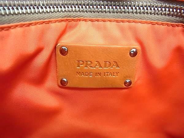 1円 ■極美品■ PRADA プラダ テスートナイロン×レザー×キャンバス ブローチ ハンドバッグ ミニバッグ ブラウン系×オレンジ系 FA1358_画像6